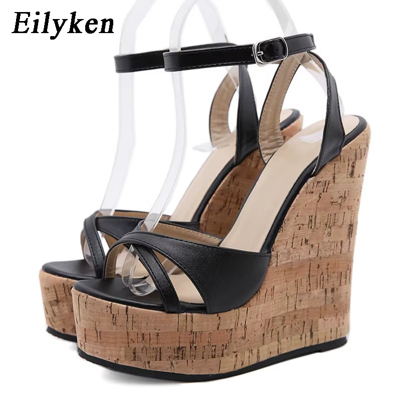 Summer White Women'S High Heels Hollow Out Sandals Platform Buckle Wedges Front Open Toe Ladies Shoes Size 35-42
