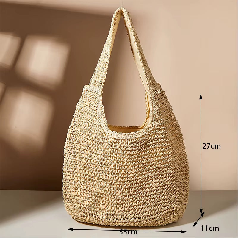Summer Straw Bag for Women Woven Handmade Handbag Large Capacity Lady Tote Vacation Beach Bag Rattan Shoulder Bag Bolsa