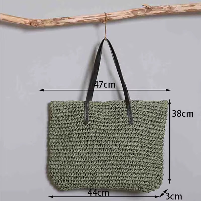 Summer Straw Bag for Women Woven Handmade Handbag Large Capacity Lady Tote Vacation Beach Bag Rattan Shoulder Bag Bolsa