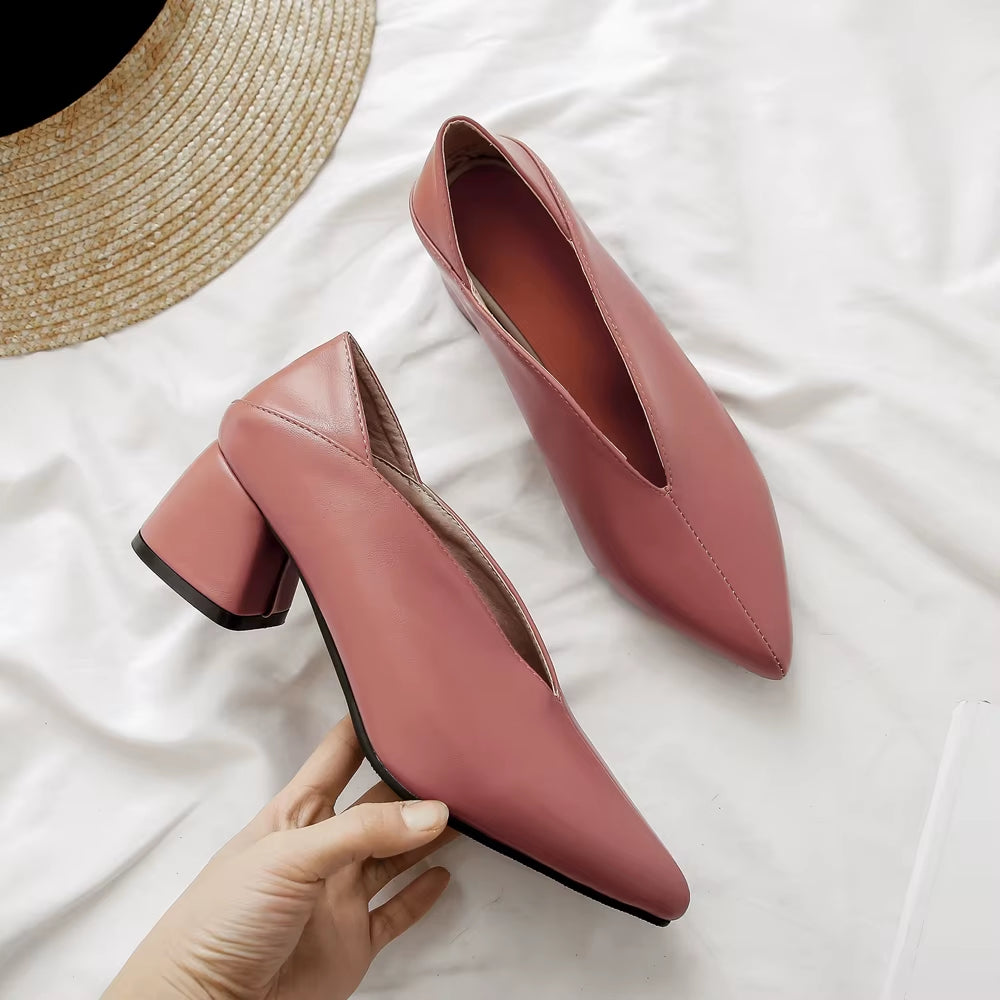 High Heels Women Pumps Fashion Square High Heels Mules Shoes Pointed Toe Office Ladies Shoes Spring New Large Size 33-46