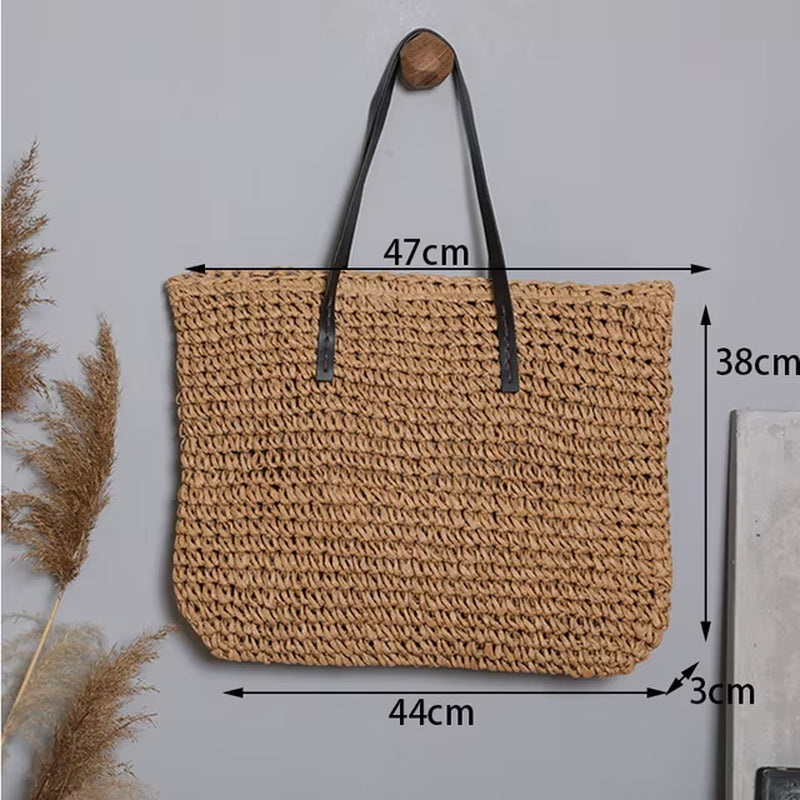 Summer Straw Bag for Women Woven Handmade Handbag Large Capacity Lady Tote Vacation Beach Bag Rattan Shoulder Bag Bolsa