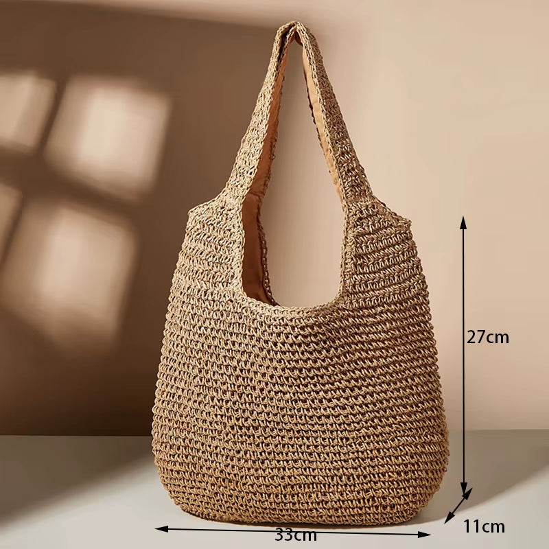 Summer Straw Bag for Women Woven Handmade Handbag Large Capacity Lady Tote Vacation Beach Bag Rattan Shoulder Bag Bolsa