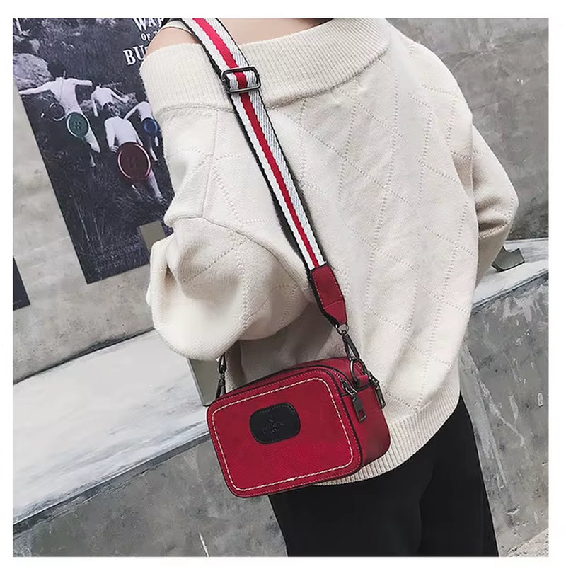Vintage Printing Wide Strap Crossbody Bags Women Designer Luxury Pu Leather Lady Shoulder Messenger Bag Small Flap Square Female