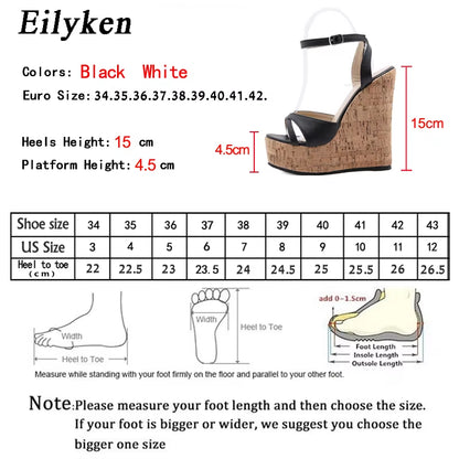 Summer White Women'S High Heels Hollow Out Sandals Platform Buckle Wedges Front Open Toe Ladies Shoes Size 35-42
