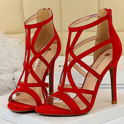 2023 Summer Women Designer 11Cm Fetish High Heels Roman Sandals Flock Yellow Blue Heels Peep Toe Sandals Lady Nightclub Shoes