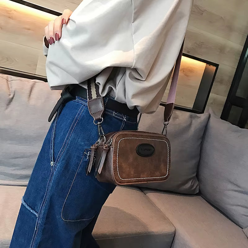 Vintage Printing Wide Strap Crossbody Bags Women Designer Luxury Pu Leather Lady Shoulder Messenger Bag Small Flap Square Female