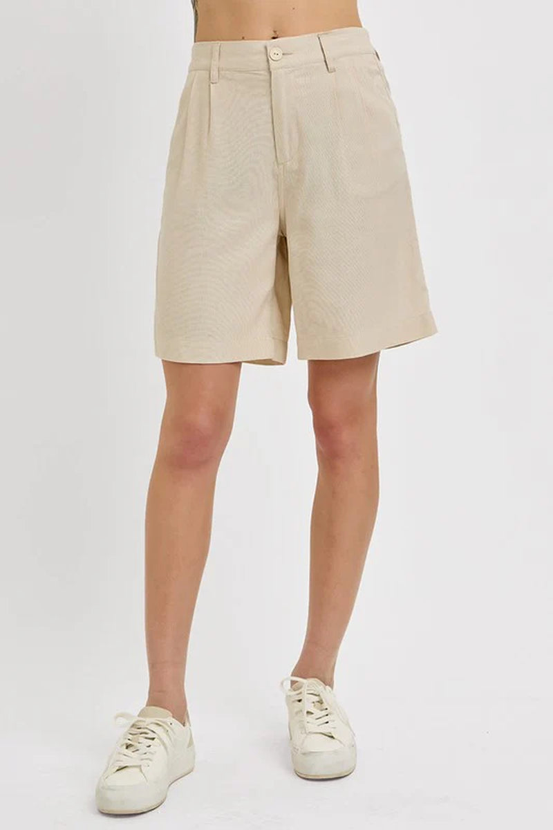 RISEN High Rise Pleated Front Shorts