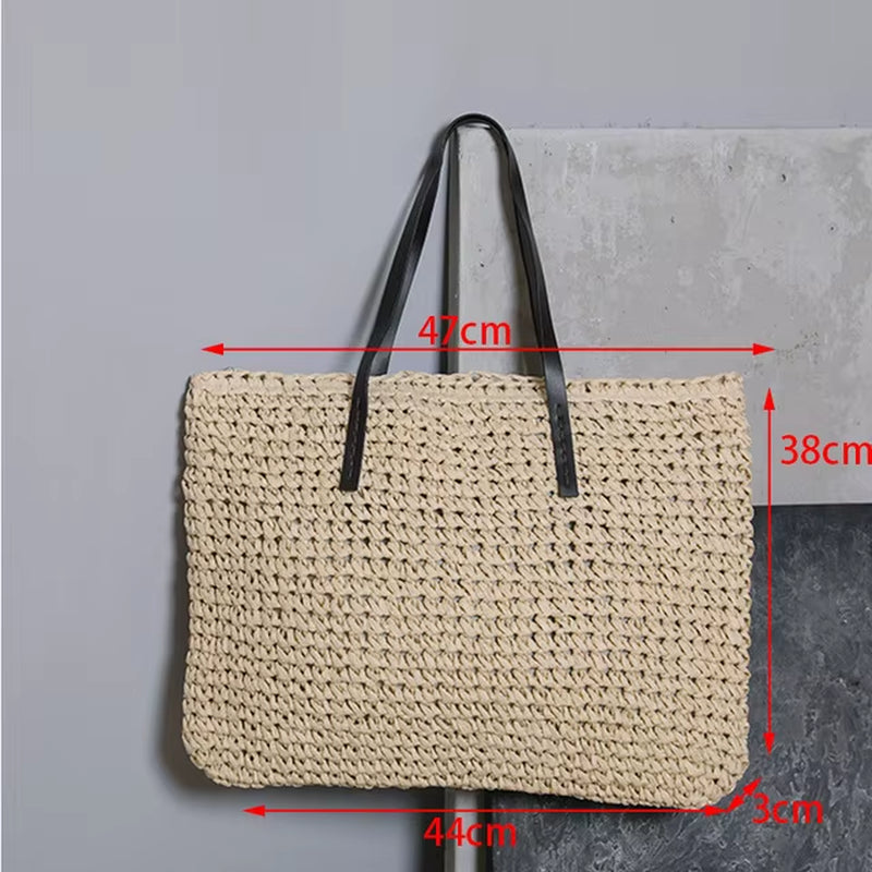 Summer Straw Bag for Women Woven Handmade Handbag Large Capacity Lady Tote Vacation Beach Bag Rattan Shoulder Bag Bolsa