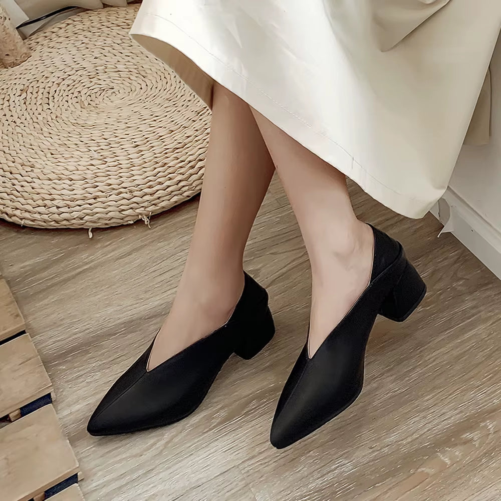 High Heels Women Pumps Fashion Square High Heels Mules Shoes Pointed Toe Office Ladies Shoes Spring New Large Size 33-46