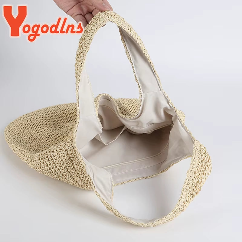 Summer Straw Bag for Women Woven Handmade Handbag Large Capacity Lady Tote Vacation Beach Bag Rattan Shoulder Bag Bolsa