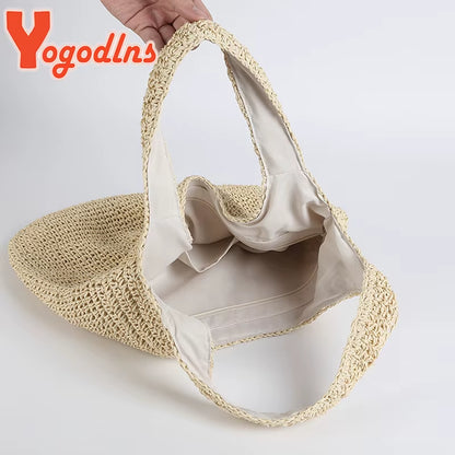Summer Straw Bag for Women Woven Handmade Handbag Large Capacity Lady Tote Vacation Beach Bag Rattan Shoulder Bag Bolsa