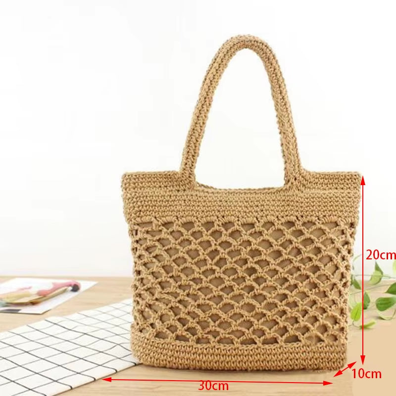 Summer Straw Bag for Women Woven Handmade Handbag Large Capacity Lady Tote Vacation Beach Bag Rattan Shoulder Bag Bolsa