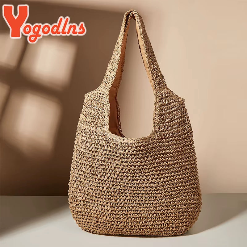 Summer Straw Bag for Women Woven Handmade Handbag Large Capacity Lady Tote Vacation Beach Bag Rattan Shoulder Bag Bolsa