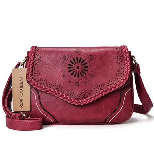 Brand Women Shoulder Bag Vintage Pu Leather Crossbody Bag Hollow Out Ladies Satchel Bag Brown Retro Handbag for Girls