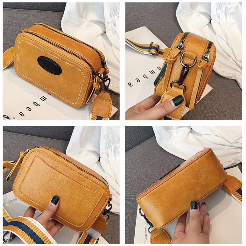 Vintage Printing Wide Strap Crossbody Bags Women Designer Luxury Pu Leather Lady Shoulder Messenger Bag Small Flap Square Female
