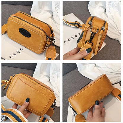Vintage Printing Wide Strap Crossbody Bags Women Designer Luxury Pu Leather Lady Shoulder Messenger Bag Small Flap Square Female